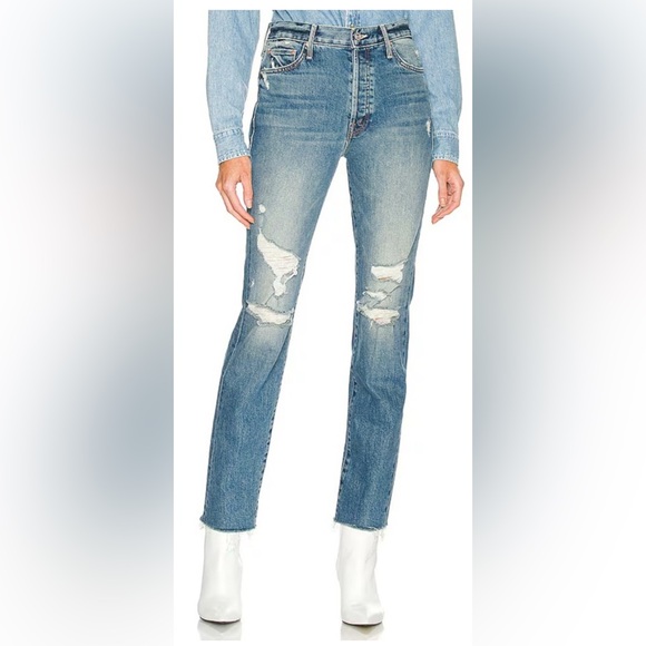 Mother the Trickster Skimp Fray in Thrill Seeker Distressed Denim Jeans 27 - Picture 2 of 16